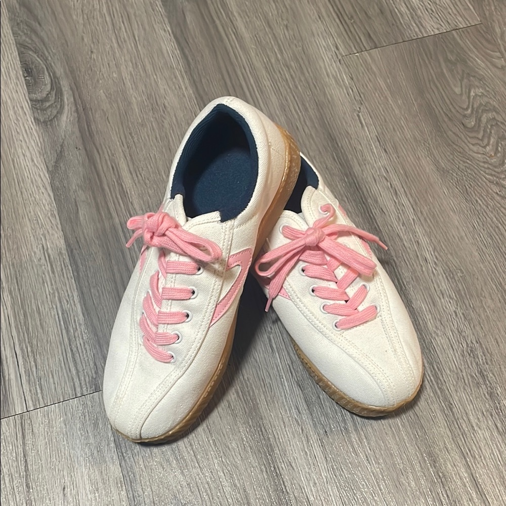 Tretorn White and Pink Retro Sneakers
